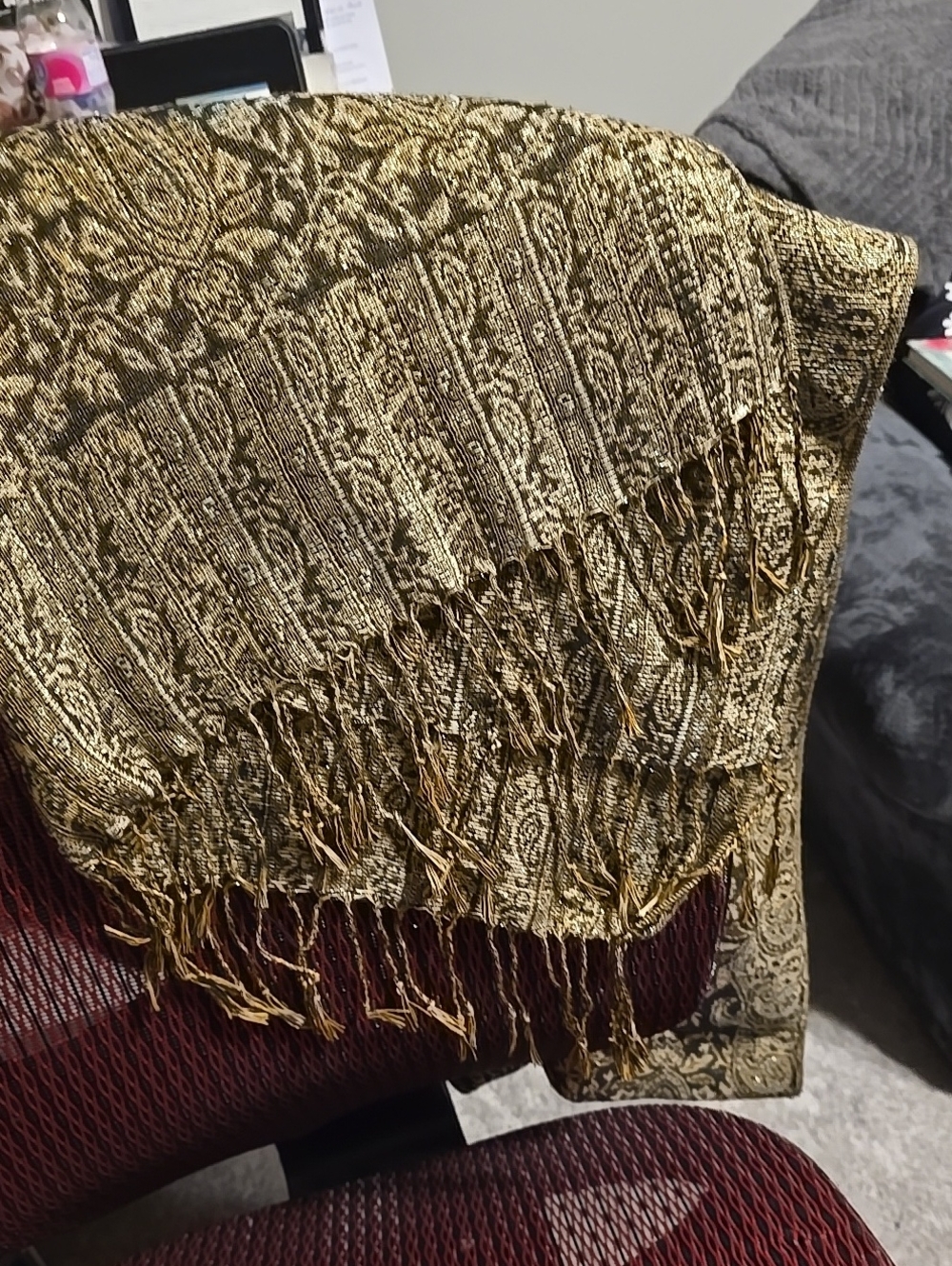 Gold Paisley Woven Scarf.